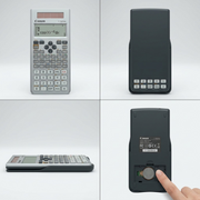 Four-view grid of the grey Canon F-792SGA scientific calculator showing the front, back, and side.
