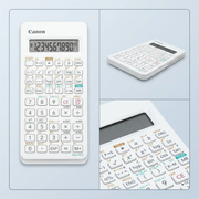 Grid of the Canon F-605G scientific calculator showing a front view, angled side view, and close-up.