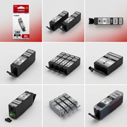 A 3x2 matrix displaying six Canon PGI-280XL ink cartridges from various perspectives: top, side, and key angles.