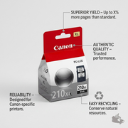 Canon PG-210 XL product graphic with key features highlighted for customer benefits.