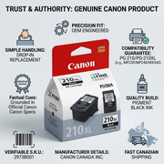 Trust and authority image featuring Canon PG-210 XL ink with quality and compatibility facts.