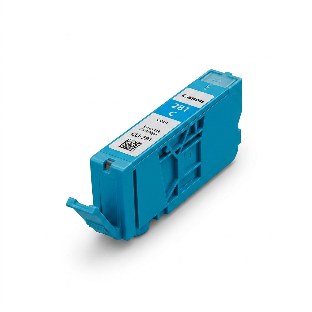 Canon CLI-281 Cyan ink cartridge, shown in a high-resolution hero shot on a white background. No packaging is present.