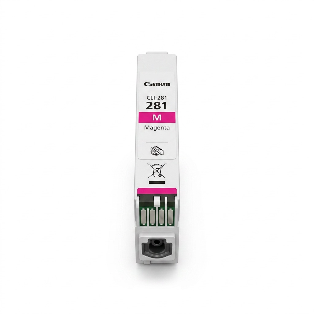 High-resolution hero shot of the Canon CLI-281 Magenta ink cartridge.