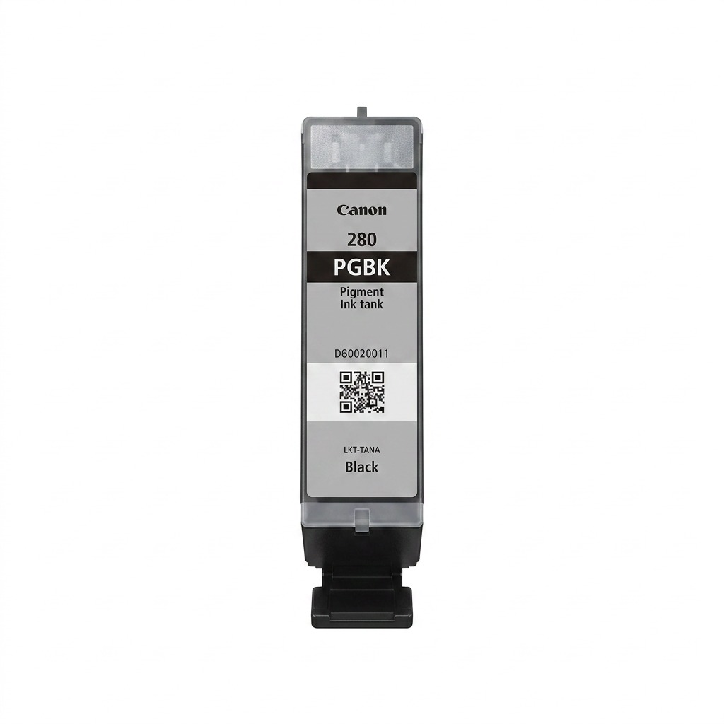 High-resolution pure white ecommerce hero shot of the Canon PGI-280 Black text pigment ink tank.