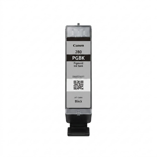 High-resolution pure white ecommerce hero shot of the Canon PGI-280 Black text pigment ink tank.