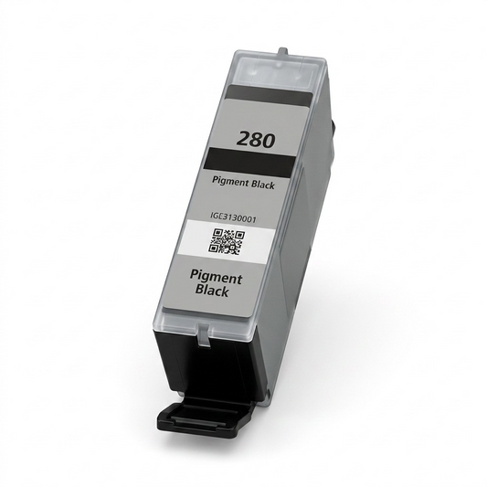 Pure high-resolution hero shot of a single Canon PGI-280XXL Pigment Black ink tank.