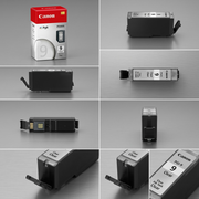 A clean ecommerce grid displaying the Canon PGI-9 Clear Ink Tank from three distinct angles.