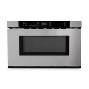 High-resolution, front-facing product shot of the SHARP SMD2443JSC stainless steel built-in microwave drawer on a pure white background.