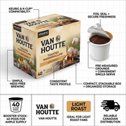 A product matrix image highlighting the key features of the Van Houtte Toasted Marshmallow 10-count K-Cup pods, showing the box and individual pods with clean callout lines against a neutral background.
