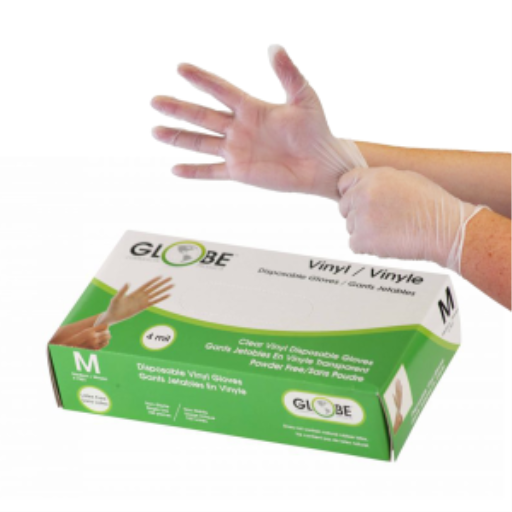 Gants jetables en vinyle sans poudre — transparent, 4 mil, moyen, boîte de 100
