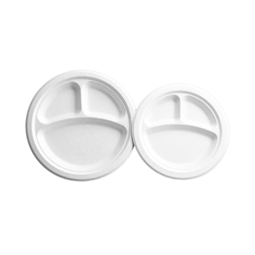 Assiettes compostables — 9 po, 3 compartiments (50 unités)