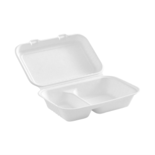 Contenants alimentaires compostables — 2 compartiments — 9 x 6 x 3 po, 50 unités