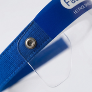 macro view of blue headband text and clean clear lens edge