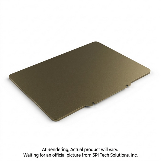 A sharp, detailed photograph of the brown PEI flexible build sheet for 3D printers, shown perspective on a pure white background with realistic shadows.