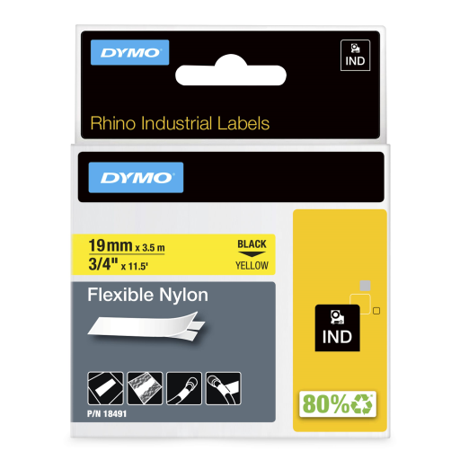 Ruban flexible en nylon DYMO Rhino — jaune, 3/4 po / 19 mm