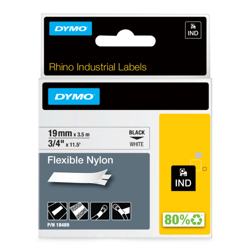 Ruban flexible en nylon DYMO Rhino — blanc, 3/4 po / 19 mm