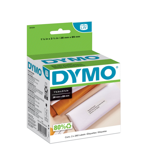 Étiquettes d’adresse DYMO LabelWriter — blanc, 1-1/8 po x 3-1/2 po, 2 rouleaux de 260, (520 au total)