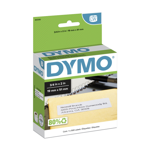 Étiquettes d’adresse de retour DYMO LabelWriter — blanc, 3/4 po x 2 po, 1 rouleau de 500