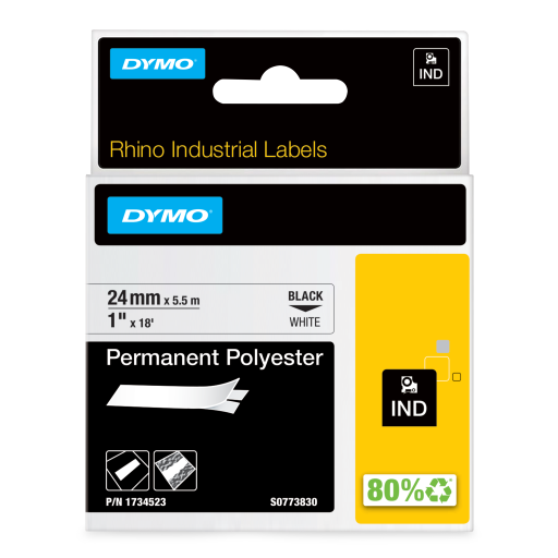 Ruban polyester permanent DYMO Rhino — blanc, 1 po / 24 mm