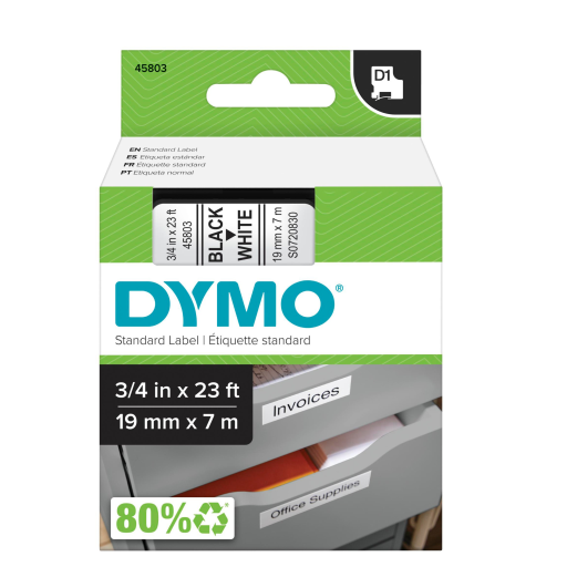 Ruban D1 DYMO LabelManager — impression noire sur blanc, 1 cartouche