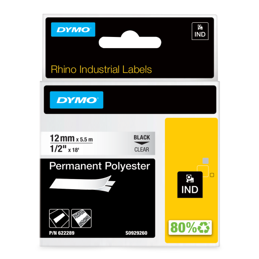 Ruban polyester permanent DYMO Rhino — transparent, 1/2 po / 12 mm