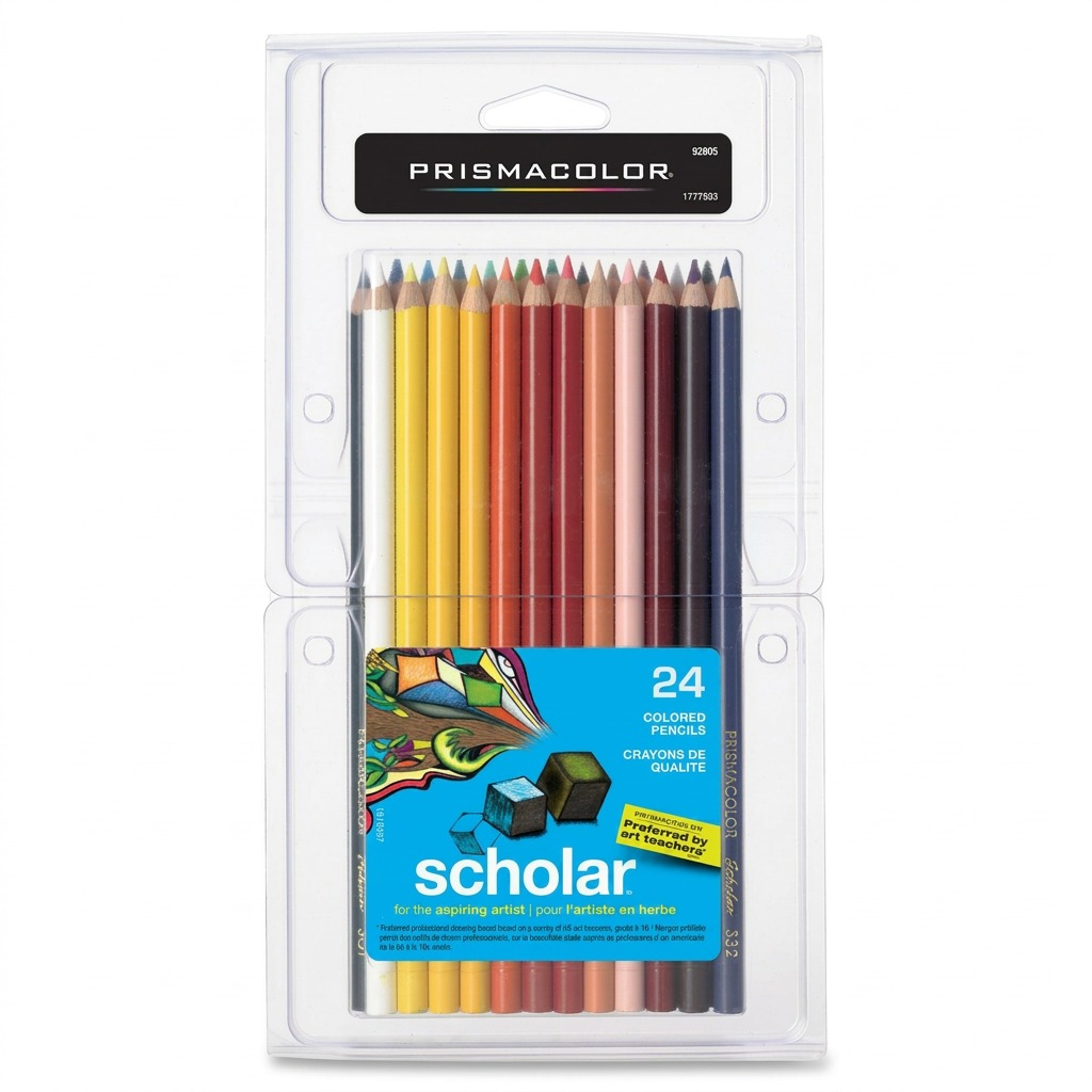 High-resolution hero shot of Prismacolor Colored Pencils in a 24-count clear clam shell pack.