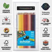Infographic for Prismacolor Pencils showcasing certified pigments, soft cores, and fast Canadian shipping.