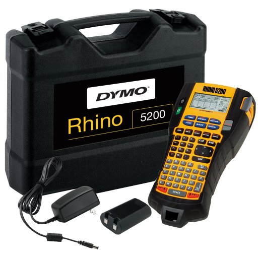 Étiqueteuse industrielle DYMO Rhino 5200 — étui de transport et 2 rubans