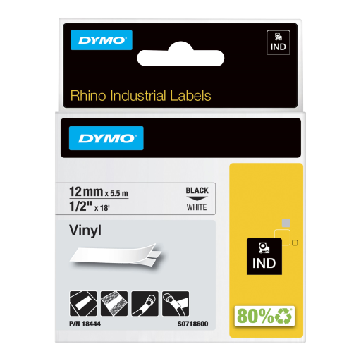 Ruban vinyle DYMO Rhino — blanc, 1/2 po