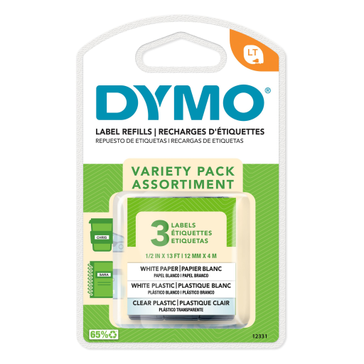 Ruban DYMO LetraTag — assortiment, 1/2 po x 13 pi