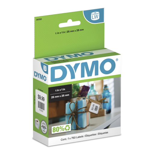 Étiquettes polyvalentes carrées DYMO LabelWriter — 1 po x 1 po, 1 rouleau de 750