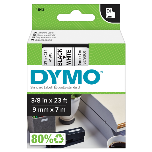 Ruban D1 DYMO LabelManager — impression noire sur blanc, 1 cartouche