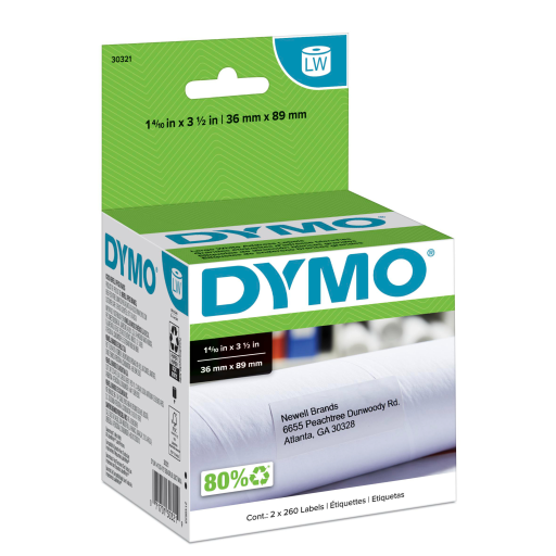Grandes étiquettes d’adresse DYMO LabelWriter — 1-4/10 po x 3-1/2 po, 2 rouleaux de 260, (520 au total)