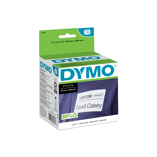 Étiquettes porte-nom DYMO LabelWriter — blanc, 2-1/4 po x 4 po, 1 rouleau de 250