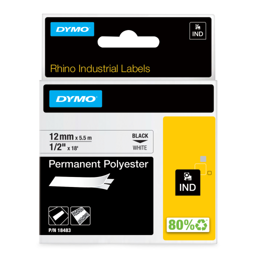 Ruban polyester permanent DYMO Rhino — blanc, 1/2 po / 12 mm