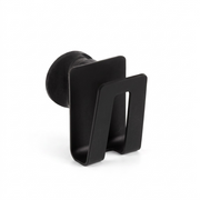 A professional front-angled product shot of the black Happy Sinks bio composite sponge holder against a pure white background.