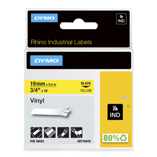 Ruban vinyle DYMO Rhino — jaune, 3/4 po / 19 mm