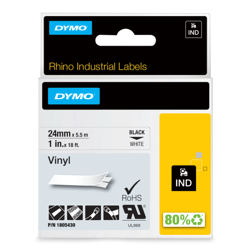 Ruban vinyle DYMO Rhino — blanc, 1 po / 24 mm