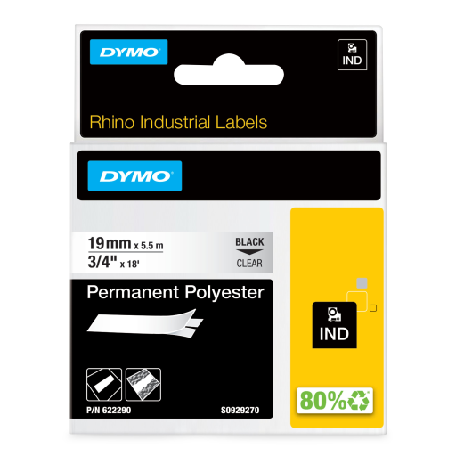 Ruban polyester permanent DYMO Rhino — transparent, 3/4 po / 19 mm