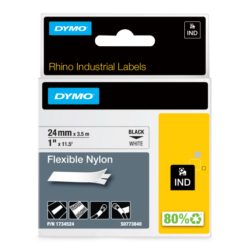 Ruban flexible en nylon DYMO Rhino — blanc, 1 po / 24 mm