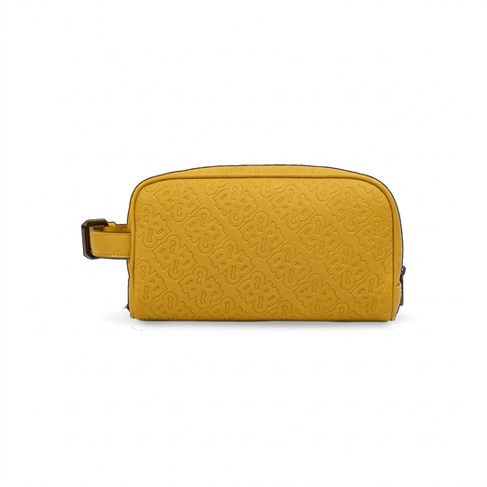 A perfect high-resolution photo of the Bugatti Rick Ross toiletry bag in yellow embossed PU.