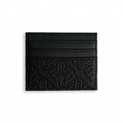 A high-resolution black leather Bugatti card holder with debossed 'Rick Ross The Boss' branding and card slots, centered on a pure white background.