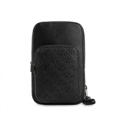 Bugatti Rick Ross Sling Bag, PU Phantom Black, in a centered e-commerce hero shot on white.