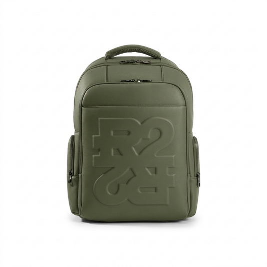 High-resolution hero shot of the Bugatti BKP1000RR-KHAKI PU grit green backpack on white background.