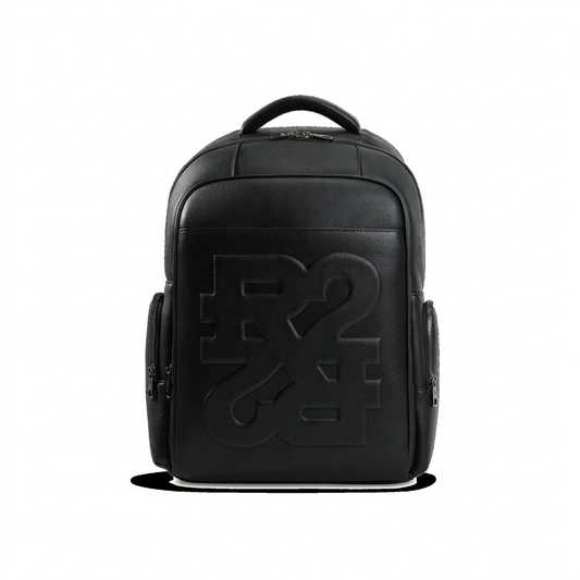 Bugatti Phantom black embossed backpack, centered hero shot on white.