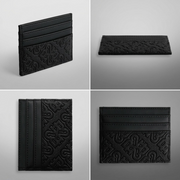 A 2x2 grid visualizing multiple angles of the black Bugatti Rick Ross card holder from image_0.png.