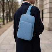 Sling Bag (BGT RRSLN1004RR-BLUE) lifestyle view over shoulder, with pattern detail.