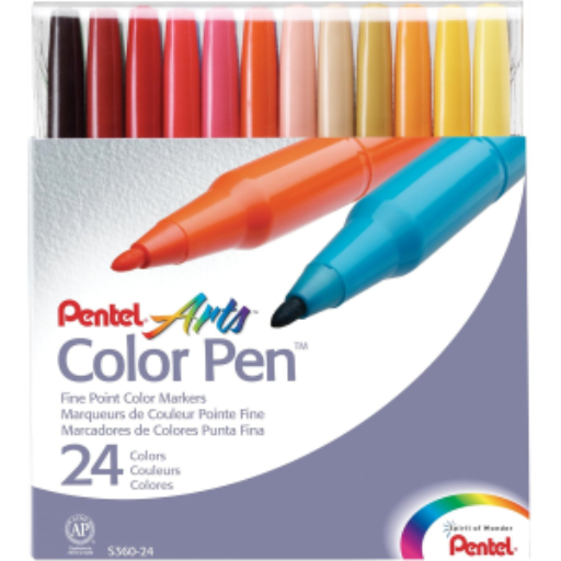 Marqueurs Pentel Arts Colour Pen — pointe 2,0 mm, 24 couleurs