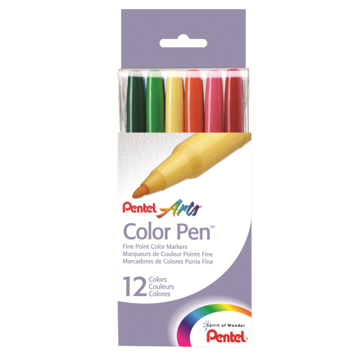 Marqueurs Pentel Arts Colour Pen — pointe 2,0 mm, 12 couleurs