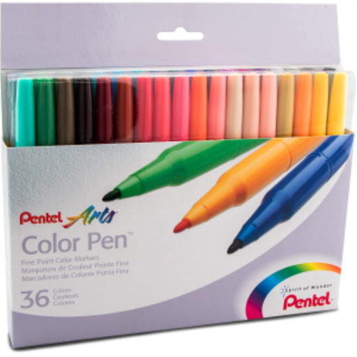 Marqueurs Pentel Arts Colour Pen — pointe 2,0 mm, 36 couleurs